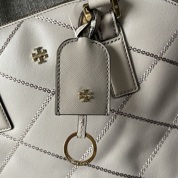 Tory Burch Robinson Stitched Taupe Dome Satchel - Picture 3 of 17